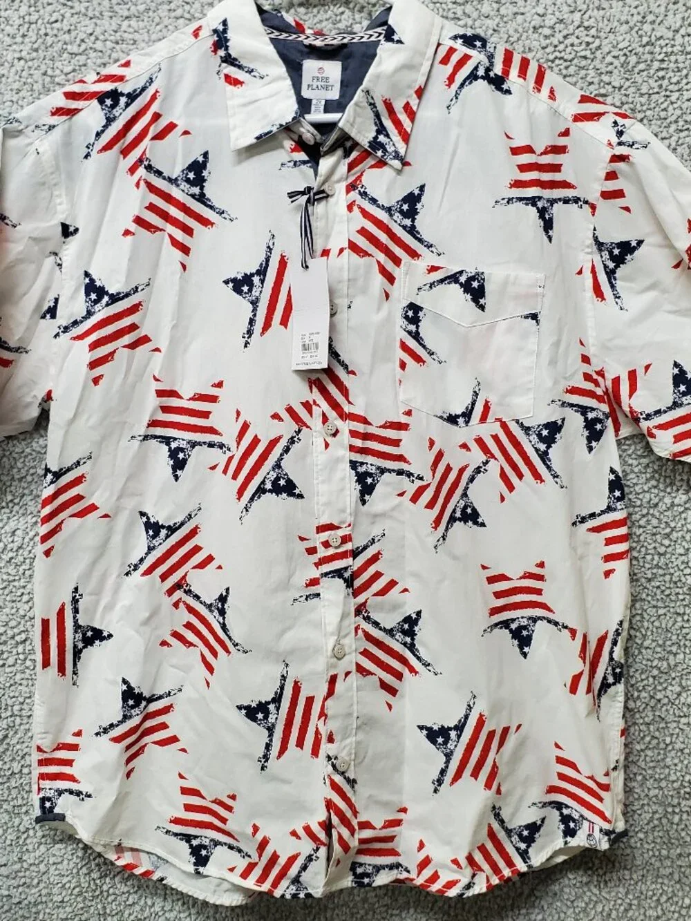 Free‎ Planet Men’s 2X American Flag Button Up Shirt Patriotic Red White Blue NWT